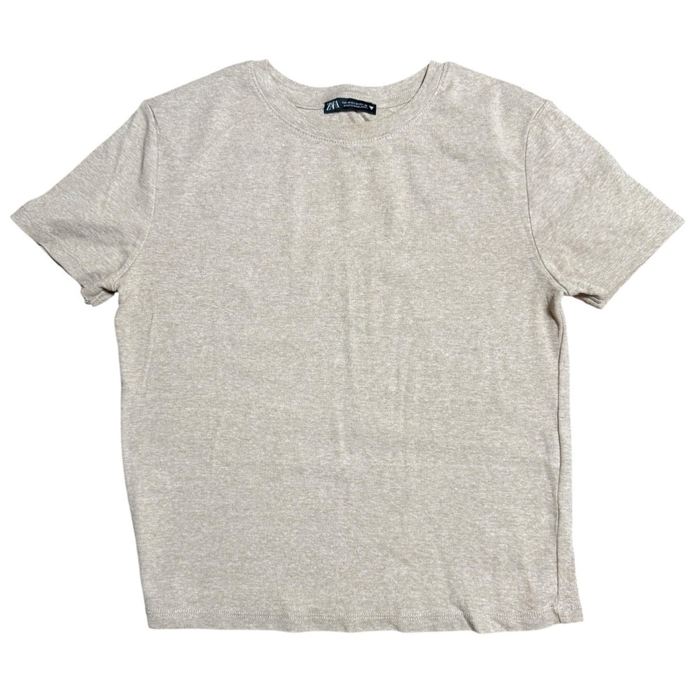 ZARA Women’s Beige Short Sleeve Crewneck T-Shirt | Size M